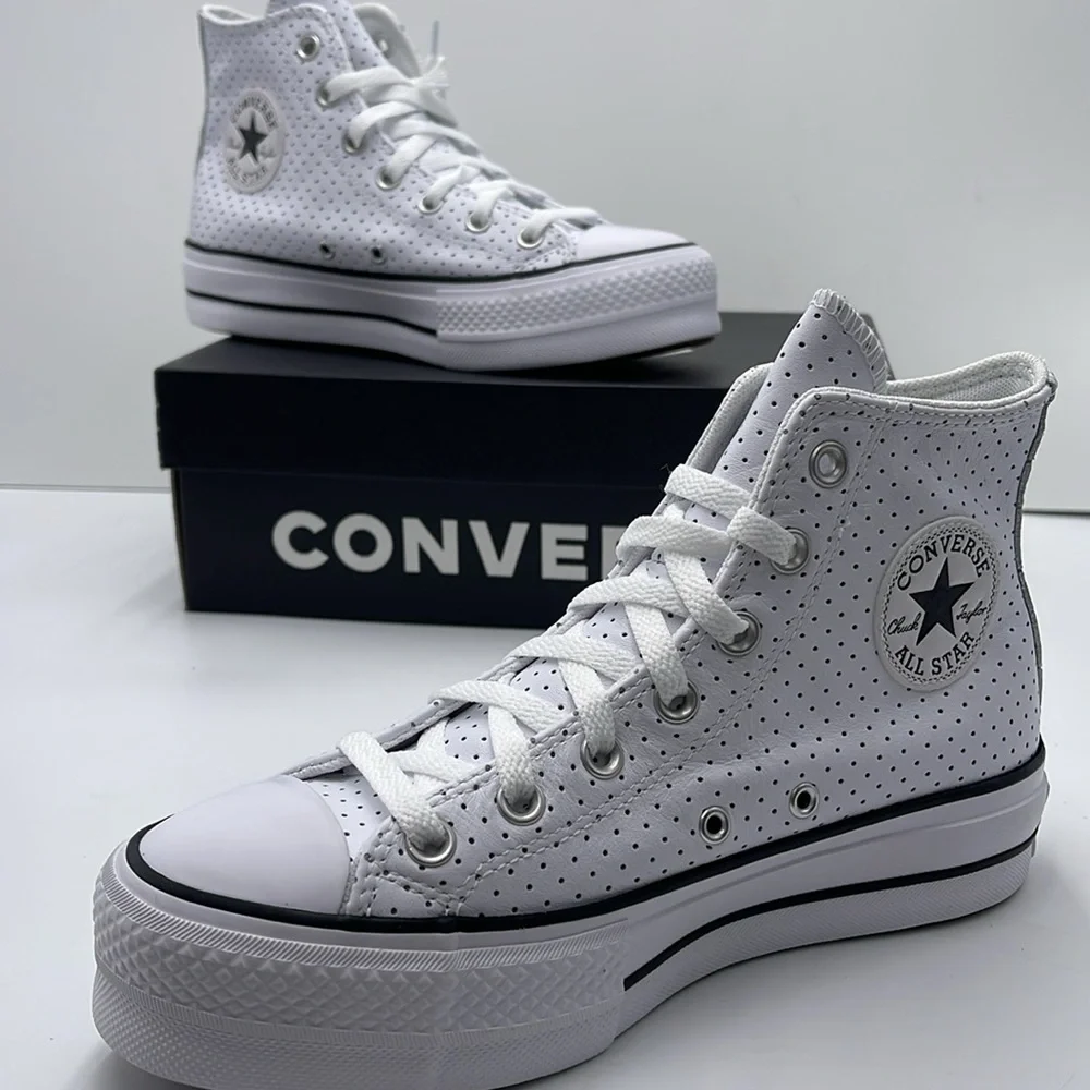 Converse WMNS A13412C CTAS LIFT HI WHITE PERFORATED/WHITE/BLACK Platforms Sneakr